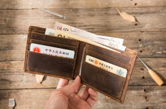 Cool Leather Mens Small Wallet Bifold Vintage Slim billfold Wallet for Men