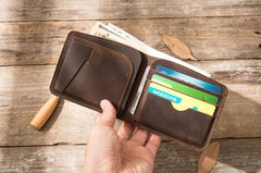 Coffee Cool Leather Mens Small Wallet Bifold Vintage Slim billfold Wallet for Men