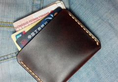 Dark Brown Leather Mens Slim Front Pocket Wallets Leather Cards Wallet for Men