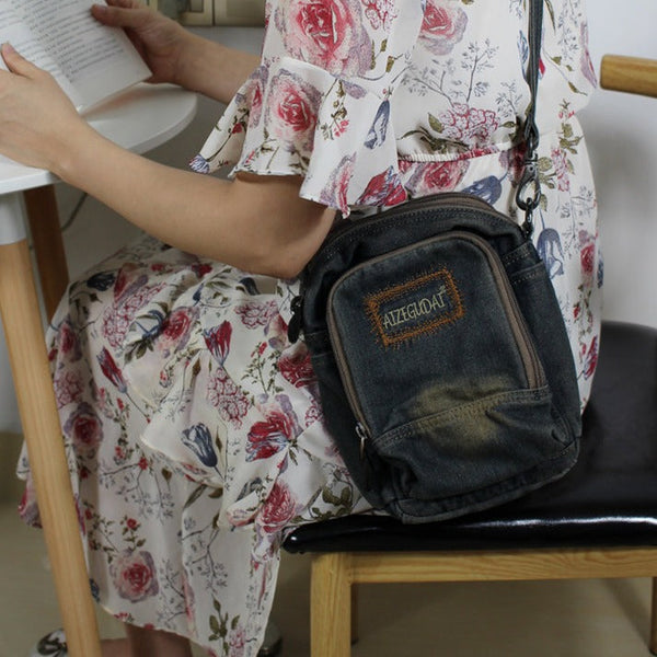 Blue Denim Womens Small Vertical Shoulder Bags - Back View