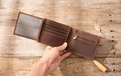 Vintage Leather Mens Small Wallets Bifold Slim billfold Wallet for Men