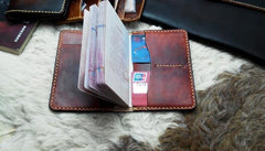 Handmade Leather Mens Small Passport Wallets billfold Travel Wallets for Men