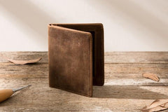 Coffee Cool Leather Mens Small Wallets Bifold Vintage Slim billfold Wallet for Men