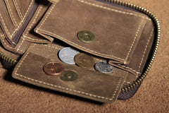 Vintage Leather Men Small Zipper Wallet Bifold billfold Wallet for Men