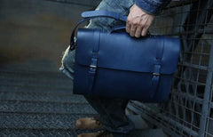 Blue Leather Mens Briefcase Messenger Bag Handbag Shoulder Bag for men