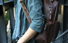 Vintage Coffee Mens Leather Backpack Travel Backpacks Laptop Backpack for men