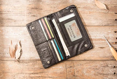 Cool Black Skull Leather Mens Long Wallet Long Wallet for Men