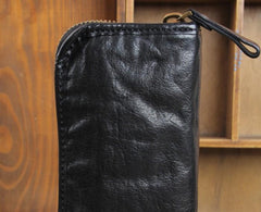 Handmade Genuine Leather Mens Cool Long Leather Wallet Zipper Clutch Wristlet Wallet for Men