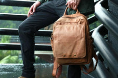 Leather Camel Mens Backpack Cool Travel Backpacks Laptop Backpack for men