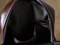 Brown Leather Mens Cool Sling Backpack Chest Bag Sling Bag Crossbody Pack for men