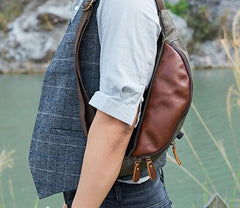 Canvas Leather Mens Fanny Pack Canvas Waist Bag Small Canvas Chest Bag for Men