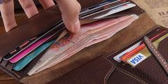 Genuine Leather Mens Cool Slim Long billfold Leather Wallet Men Small Wallets Bifold for Men