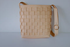 Vintage Leather Beige Braided Womens Crossbody Purse Shoulder Bag for Women