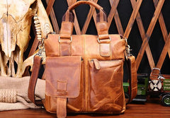 Vintage Coffee Leather Mens Briefcase Laptop Bag Business Bags Work Bag for Men