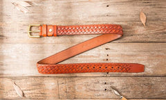 Handmade Cool Braided Leather Mens Belt Leather Belt for Men