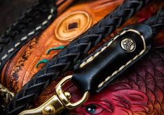 Handmade Leather Tooled Carp Mens Chain Biker Wallet Cool Leather Wallet Long Phone Wallets for Men