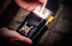 Handmade Leather Mens Leather Cigarette Cases Cigarette Box Lighter Pocket Tobacco Pouch