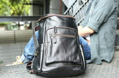 Black Coffee Mens Leather Backpacks Travel Backpacks Laptop Backpack for men