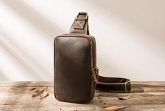 Cool Leather Mens Sling Bag Sling Shoulder Bags Chest Bag for men