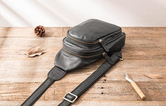 Leather Mens Black Shoulder Sling Backpack Sling Backpack Sling Bag for men