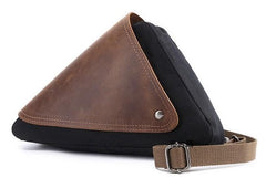 Mens Waxed Canvas Leather Triangular Side Messenger Bag Canvas Courier Bags for Men