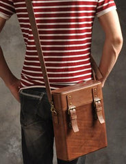 Handmade Vintage Coffee Leather Mens Messenger Bag Box Shoulder Bags for Men