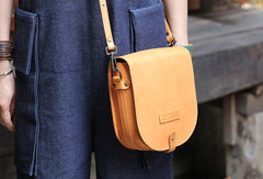 Handmade Leather Purse Saddle Bag Round Circle Bag Messenger Bag Crossbody Bag Shoulder Bag Purse For Women - EverHandmade