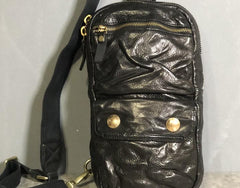 Genuine Leather Mens Cool Chest Bag Sling Bag Coffee Crossbody Pack Sling Pack for men