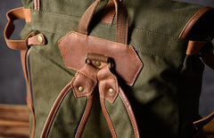 Green Canvas Mens Cool Backpack Large Travel Backpack Canvas Hiking Backpack for Men