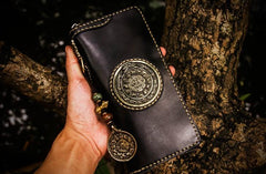 Handmade Leather Tibetan Mens Chain Biker Wallets Cool Leather Wallets Long Wallets for Men