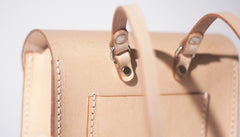 Handmade Leather Beige Mini Backpack Cute Saddle Backpack for women