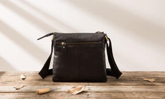Cool Leather Black Mens Messenger Bags Vintage Shoulder Bags  for Men
