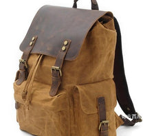 Waxed Canvas Leather Mens Hiking Backpacks Canvas Travel Backpack School Backpack for Men