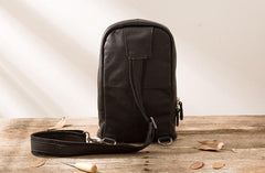 Leather Mens Black Shoulder Sling Backpack Sling Bag Sling Backpack for men