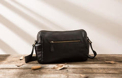 Cool Small Leather Black Mens Messenger Bags Shoulder Bags  for Men