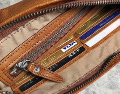 Handmade Genuine Leather Mens Clutch Cool Slim Wallet Zipper Clutch Wristlet Wallet for Men