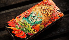 Handmade Leather Men Tooled Acalanatha Cool Leather Wallet Long Phone Clutch Wallets for Men