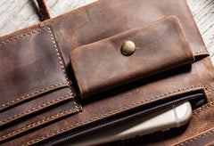 Vintage Leather Long Wallets for men Bifold Men Long Wallets
