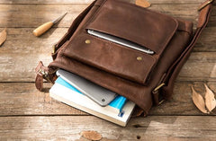 Cool Small Leather Coffee Mens Messenger Bags Shoulder Bags for Men