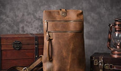 Genuine Leather Mens Cool Chest Bag Sling Bag Crossbody Bag Travel Bag Hiking Bag for men