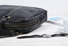 Cool Black Leather Mens Briefcase Work Bag Laptop Bag Business Bag for Men