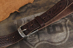 Genuine Leather Punk Rock Biker Tooled Floral Trucker Mens Belt Men Black Coffee Belt for Men