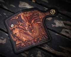 Handmade Leather Tooled Long Carp Mens Chain Biker Wallets Cool Leather Wallet With Chain Wallets for Men