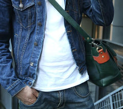Green Leather Mens Briefcase Messenger Bag Handbag Shoulder Bag for men