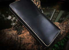 Handmade Leather Mens Chain Biker Wallet Leather Clutch Wallet Cool Long Wallets for Men