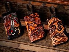 Handmade Leather Biker Mens Cool Car Key Wallet Coin Wallets Pouch Car KeyChain for Men