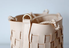 Handmade Leather Beige Braided Womens Handbag Crossbody Purse Shoulder Bag for Women