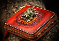 Mah¨¡k¨¡la Leather Brown Small Biker Wallet Mens Cool billfold Chain Wallet Trucker Wallet with Chain