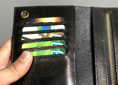 Handmade Leather Mens Cool Long Leather Wallet Biker Wallet Clutch Wallet for Men
