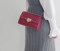 Leather Stylish Womens Rivet Handbag Work Purse Chain Shoulder Bag for Women